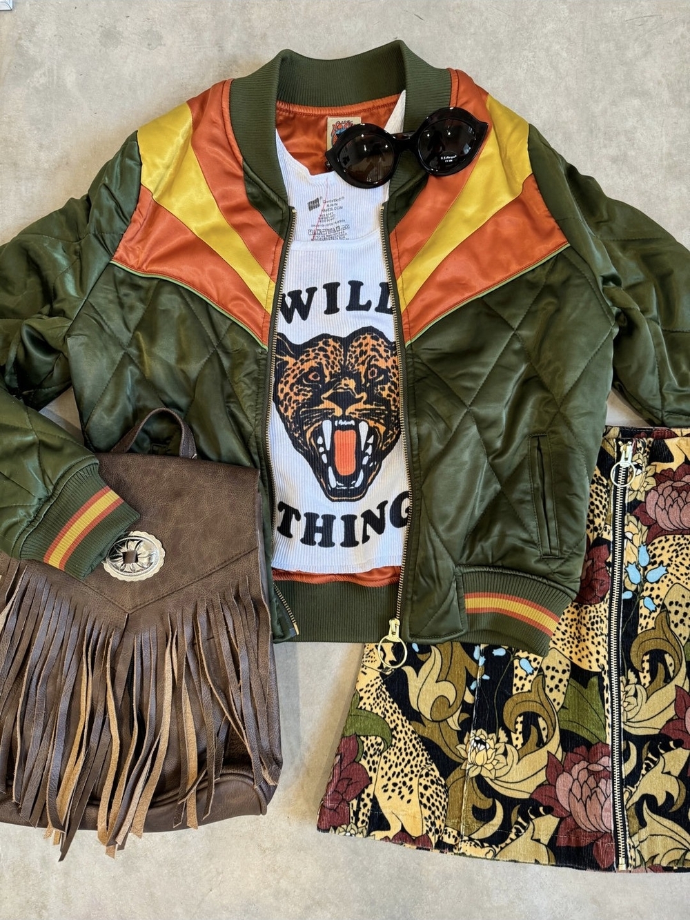 Classic Rock Couture Olive Green Colorblock Bomber Jacket